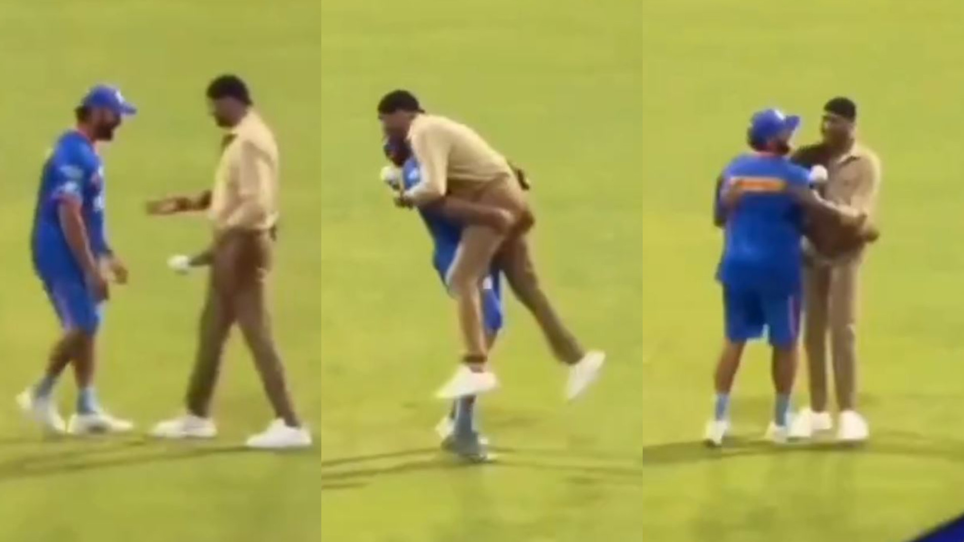 IPL 2024: WATCH- Rohit Sharma lifts Harbhajan Singh in a hilarious greeting ahead of MI v RR match