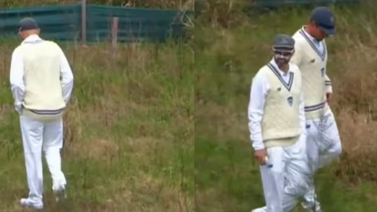 WATCH- Nathan Lyon searches for the ball in bushes in village cricket scenes during Sheffield Shield match