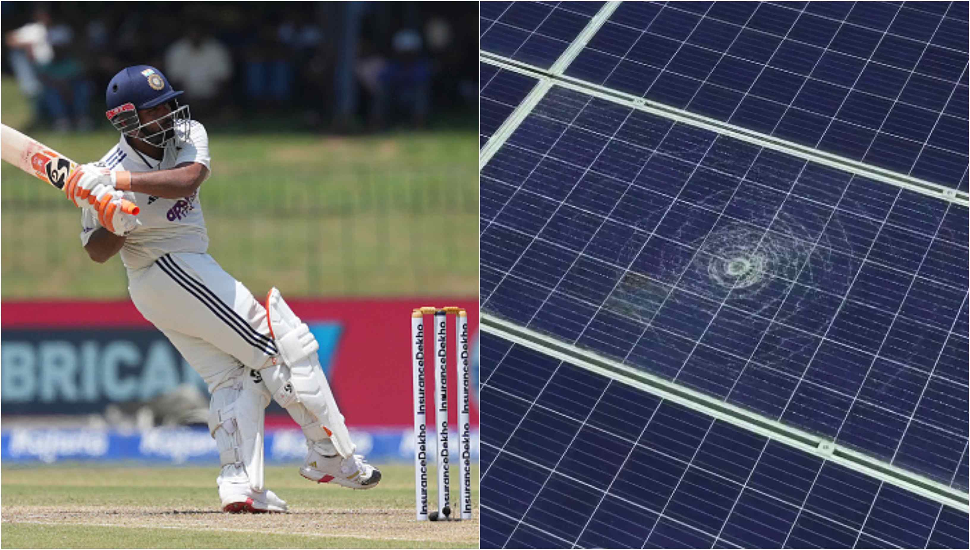 Rishabh Pant's six shattered a solar panel on the roof of the SSC Stadium | Getty/X
