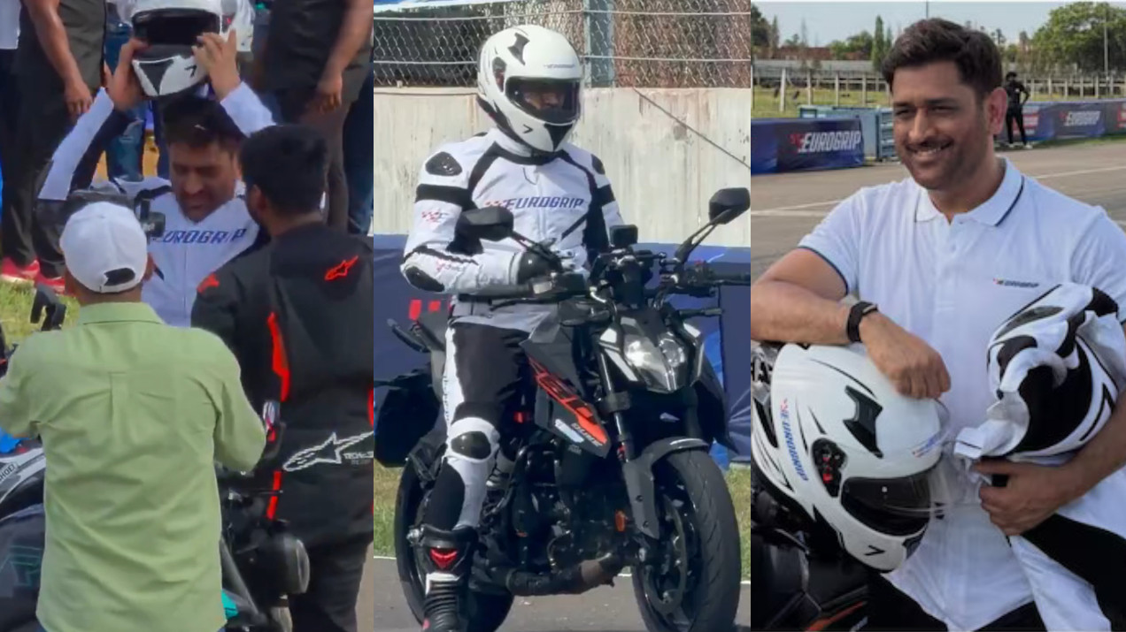 WATCH- MS Dhoni races superbike at Chennai circuit