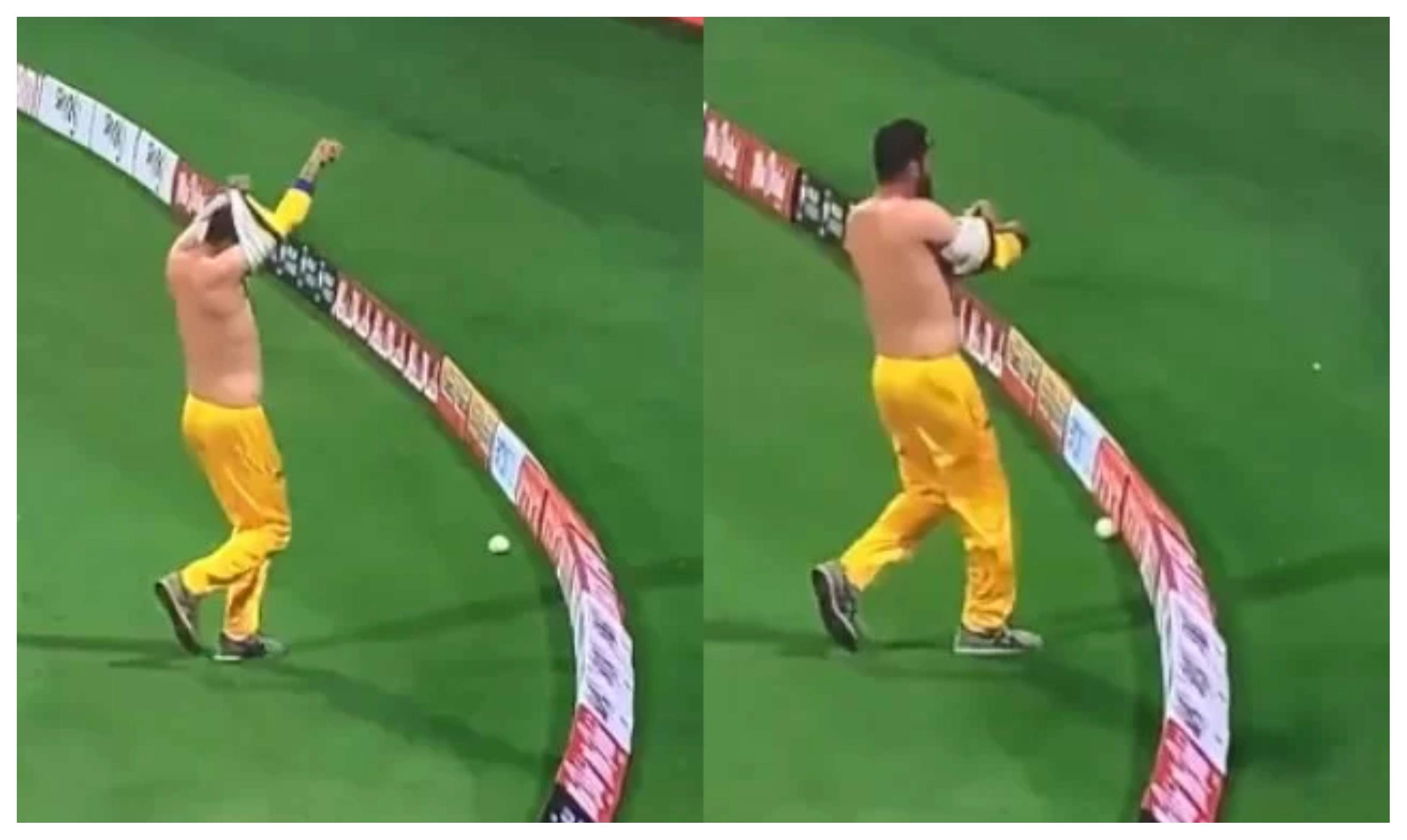 Rohan Mustafa was seen changing jersey when the batsman hit a boundary past him | Screengrab