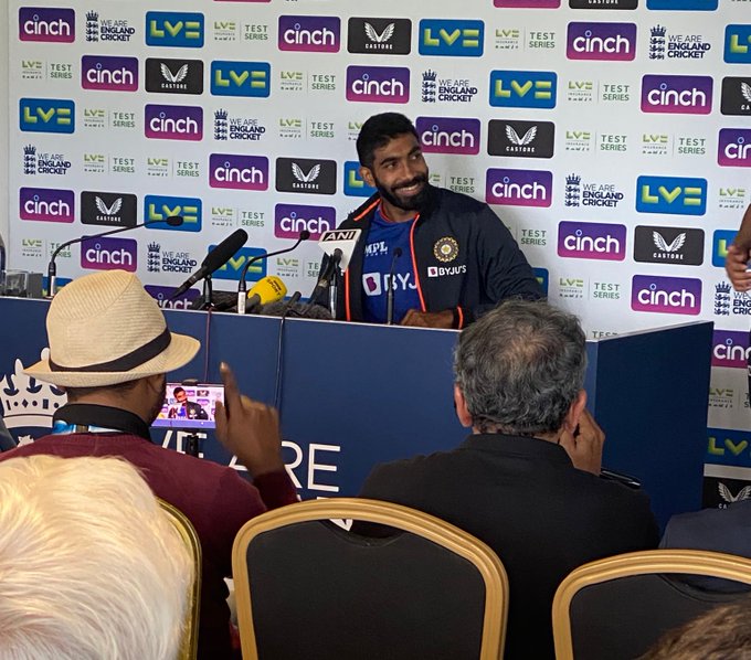 Jasprit Bumrah during the presser after being named India captain for 5th Test | Twitter