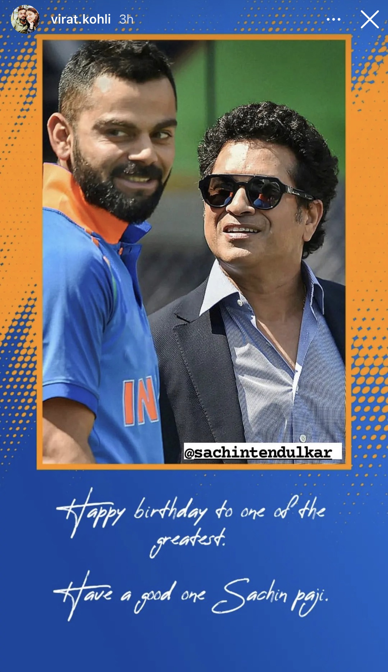 Virat Kohli's birthday wish to Sachin Tendulkar