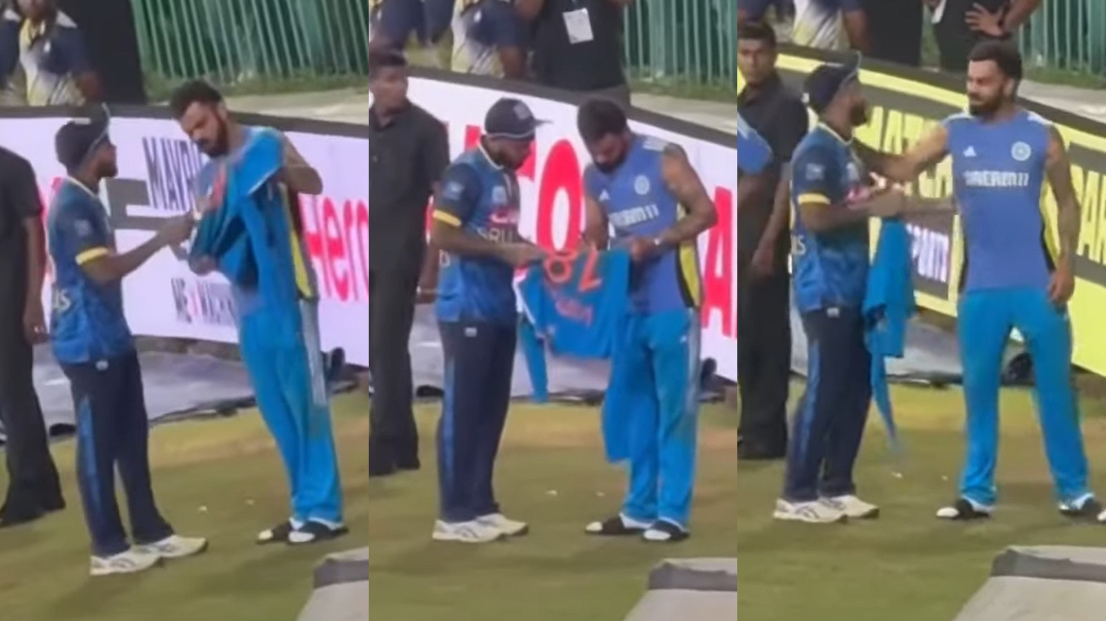 SL v IND 2024: WATCH- Virat Kohli signs his India jersey with a message and gifts it to Kusal Mendis