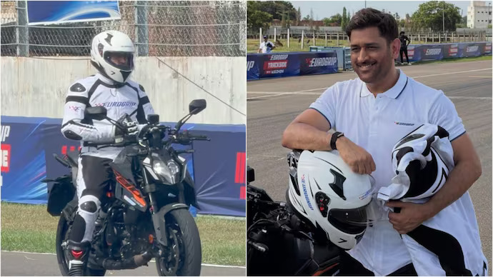 MS Dhoni races superbike in Chennai | X