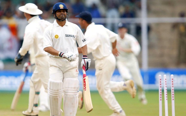 Sachin Tendulkar walks after being stumped for the first and last time in his Test career