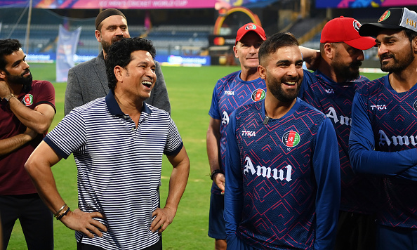 Sachin Tendulkar with Afghanistan players | Getty Images