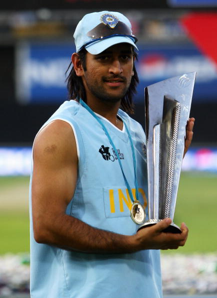 MS Dhoni with his first ICC trophy as India captain | Getty