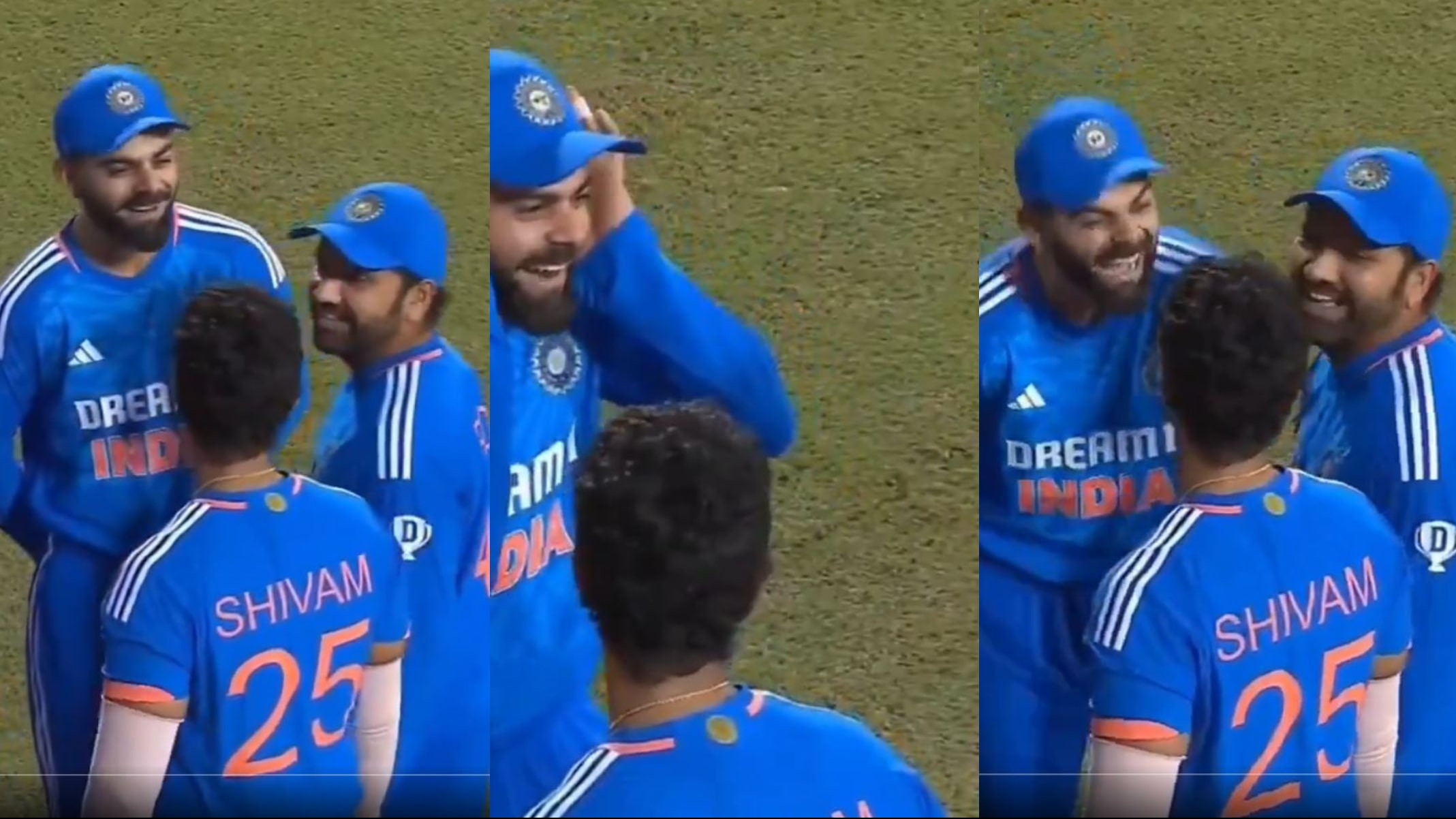 IND v AFG 2024: WATCH- Kohli, Rohit joke around with Shivam Dube; fans speculate what the joke was