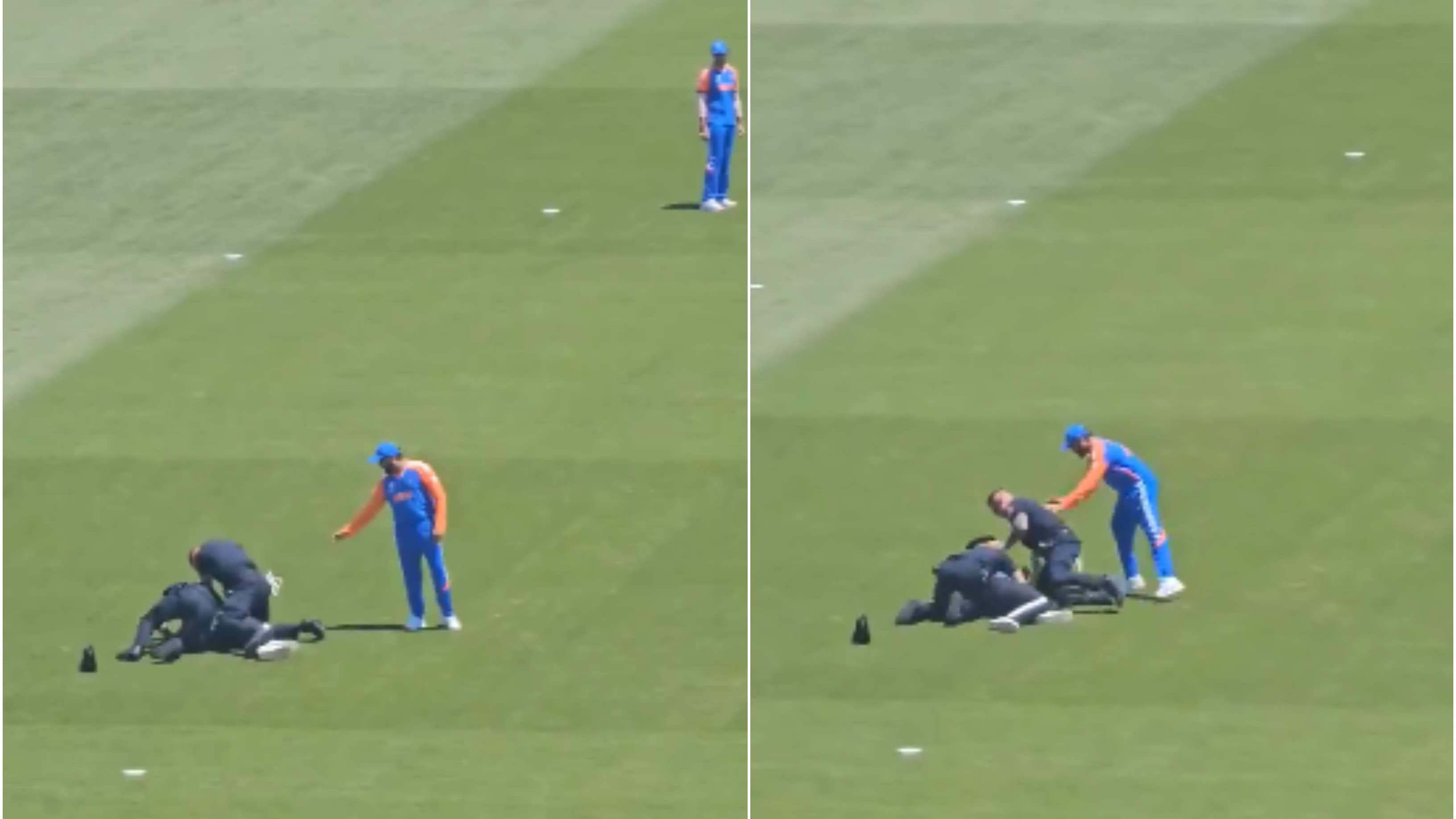 T20 World Cup 2024: WATCH - Rohit Sharma urges security personnel to be gentle with pitch invader during warm-up match