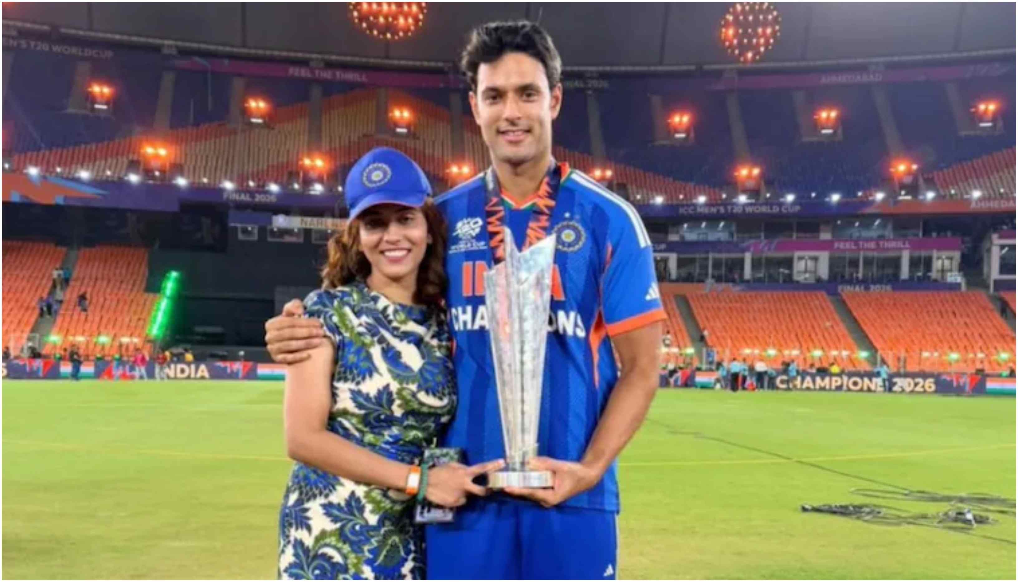Shivam Dube with his wife post T20 World Cup 2026 win | X