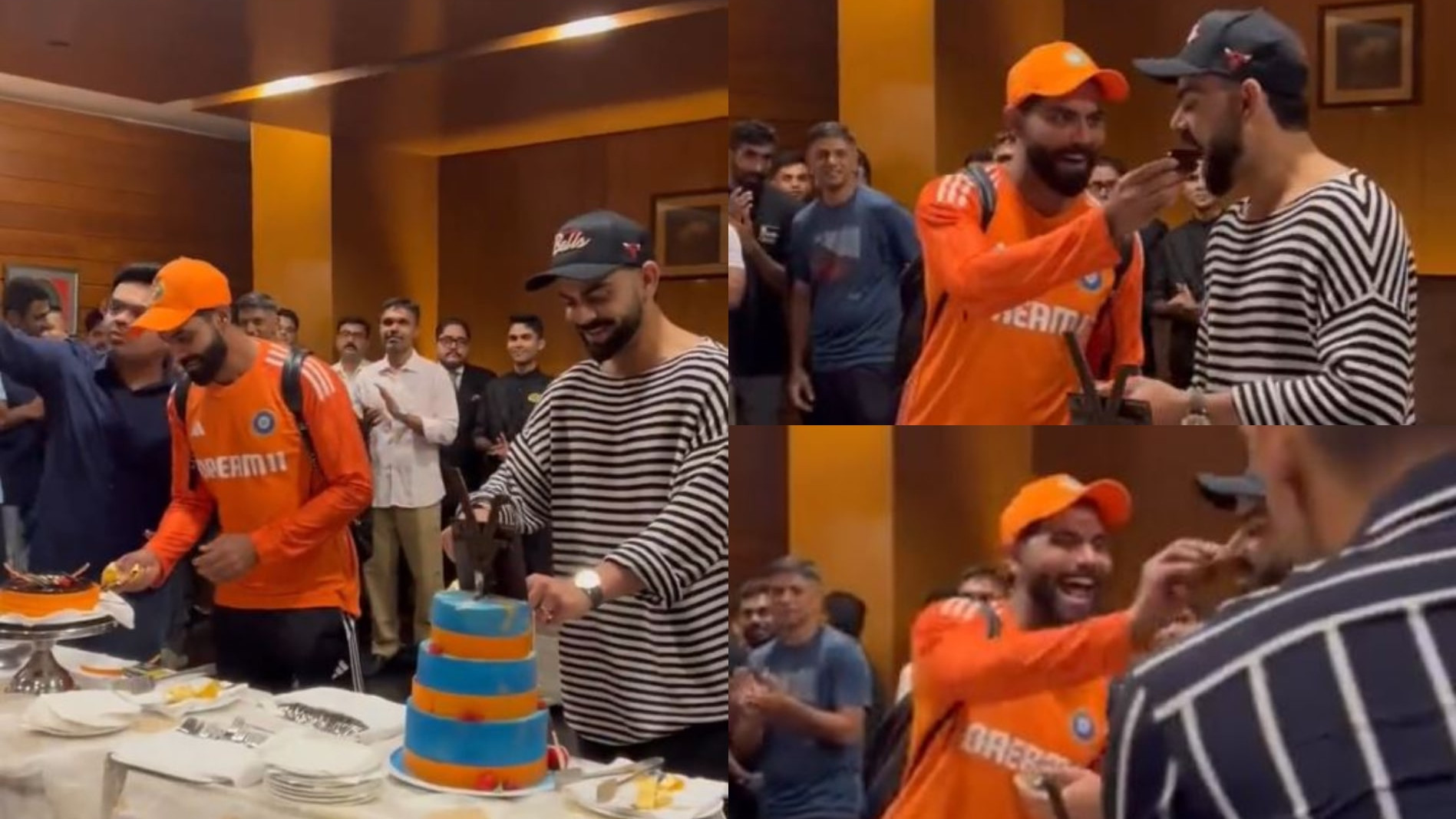 CWC 2023: WATCH- Virat Kohli smartly evades Ravindra Jadeja’s attempt to put cake on his face