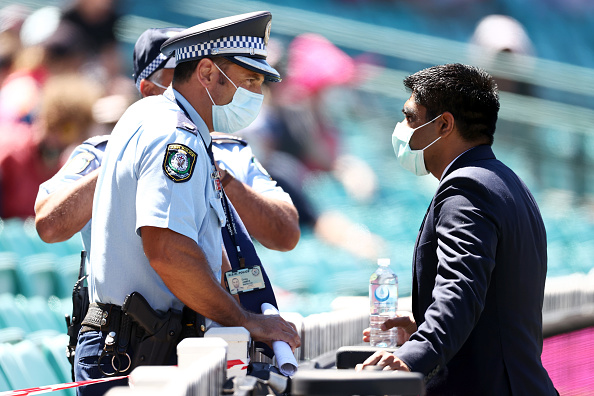 NSW police talk to a member of the Indian squad on Day 4 | Getty