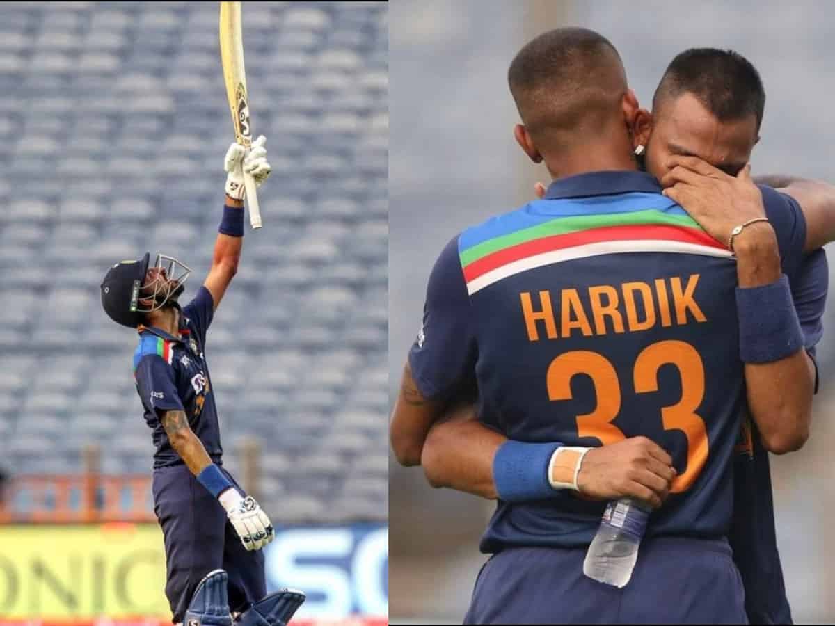 Hardik Pandya embraces Krunal as he dedicates maiden ODI fifty to his late father | Twitter