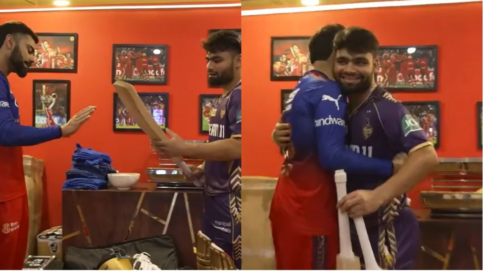 IPL 2024: WATCH- Virat Kohli gifts Rinku Singh his bat after RCB v KKR match; Rinku thanks Kohli 