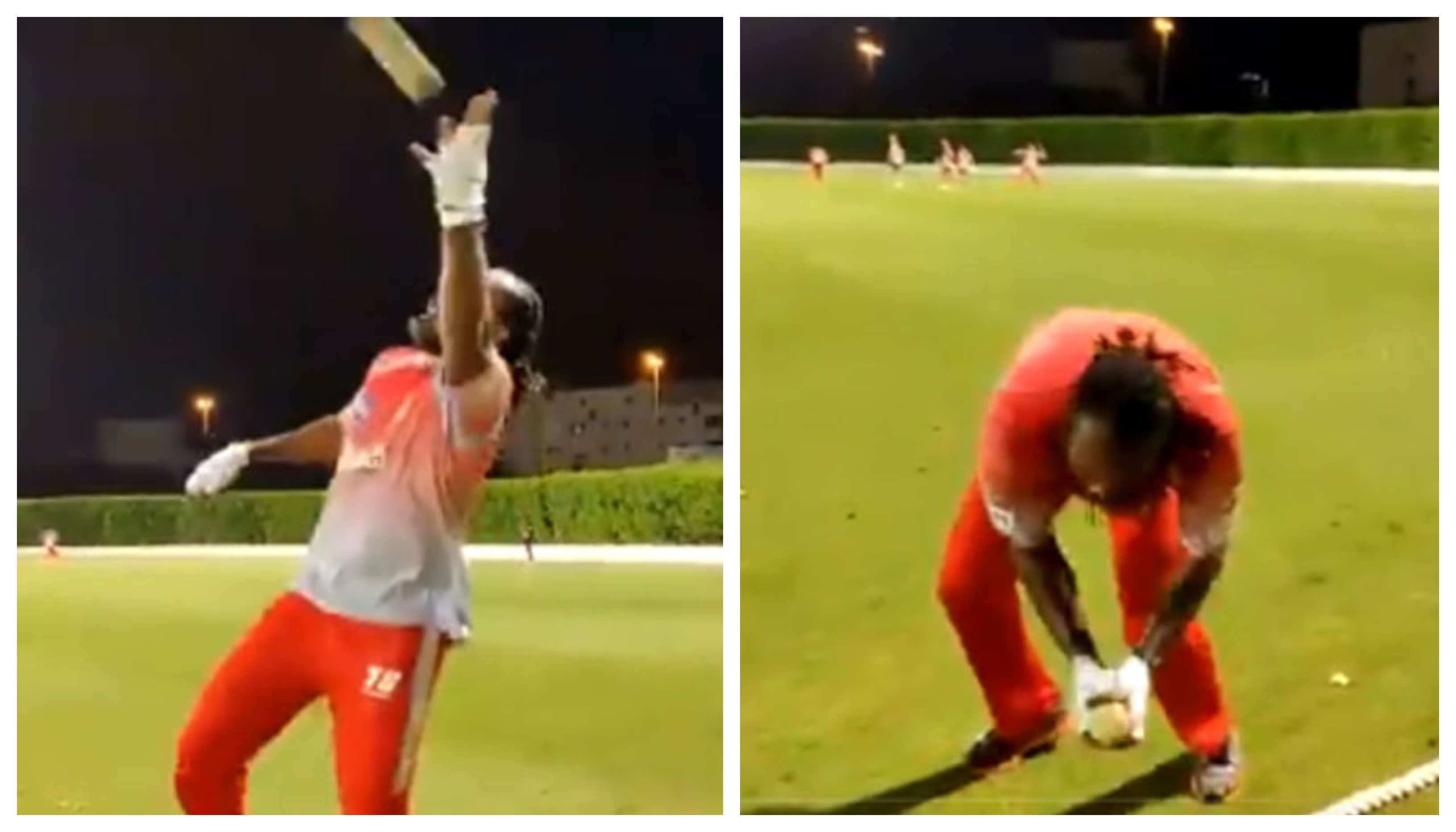 Chris Gayle takes a great catch during the practice session | Screengrab