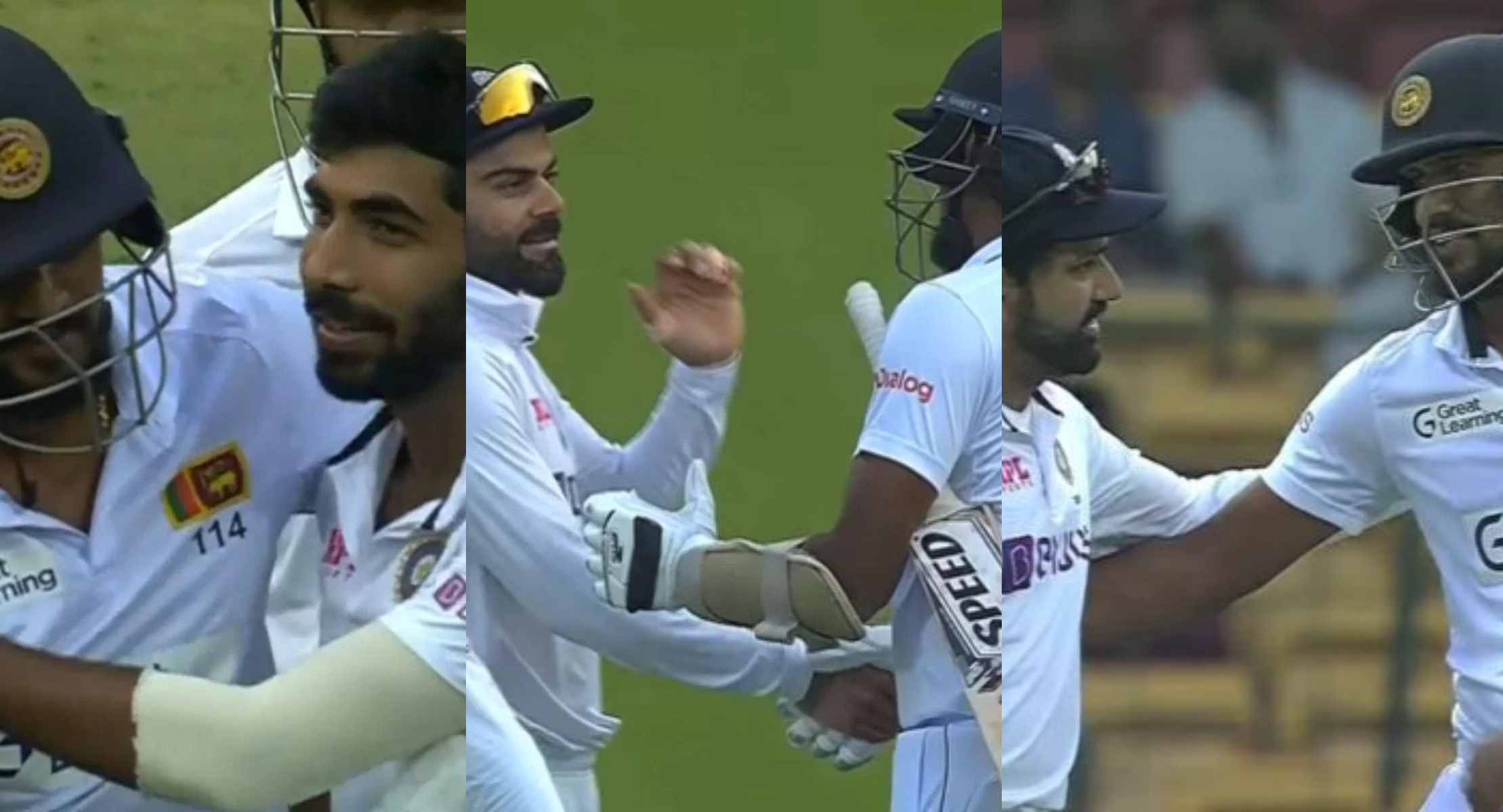 Bumrah, Kohli and Rohit congratulating Lakmal on his terrific international career | Twitter