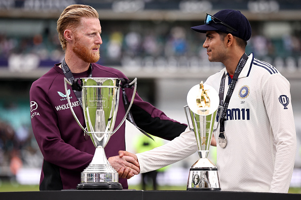 Ben Stokes and Shubman Gill with Anderson-Tendulkar Trophy | Getty