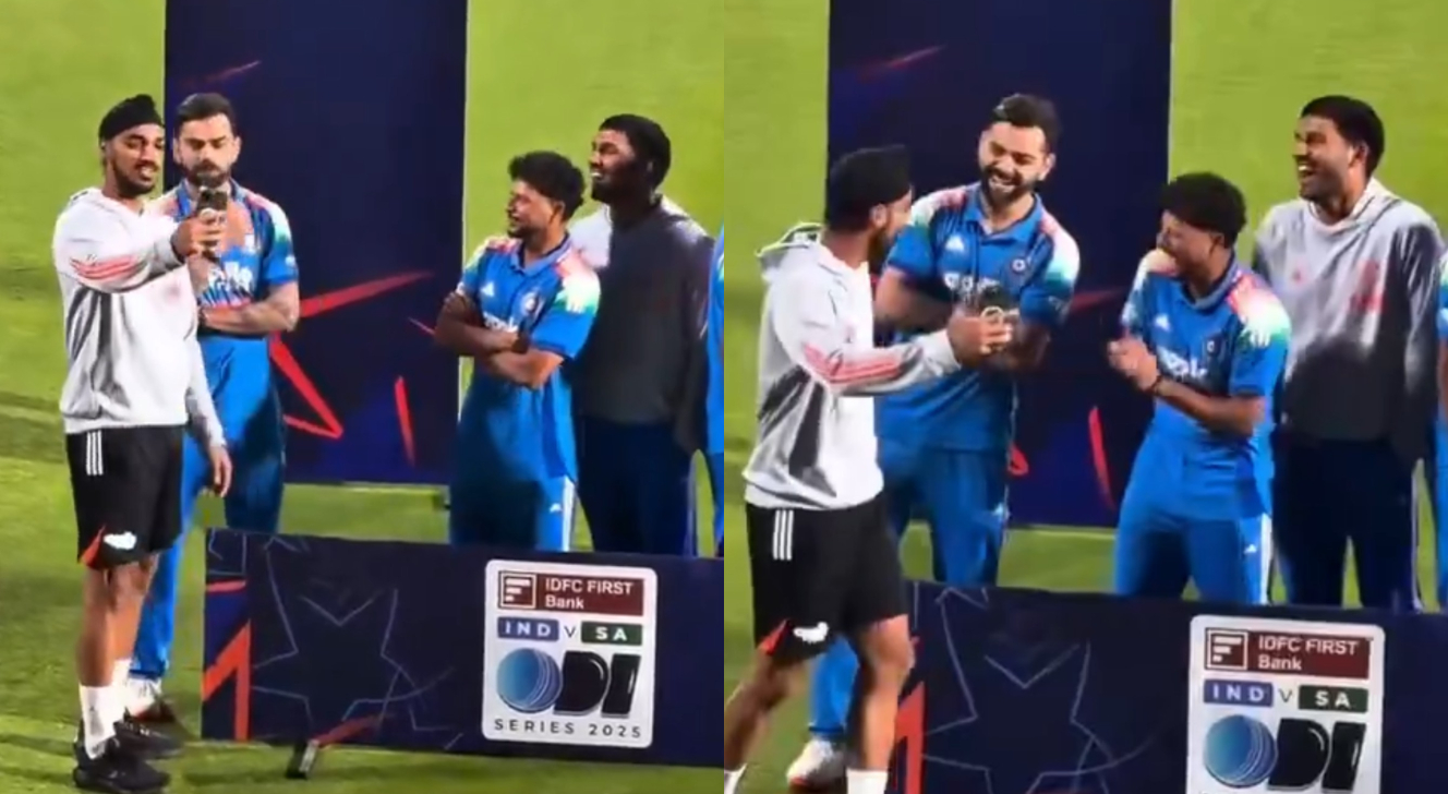 Kuldeep Yadav and Dhruv Jurel laugh at Arshdeep-Kohli filming the viral reel | X