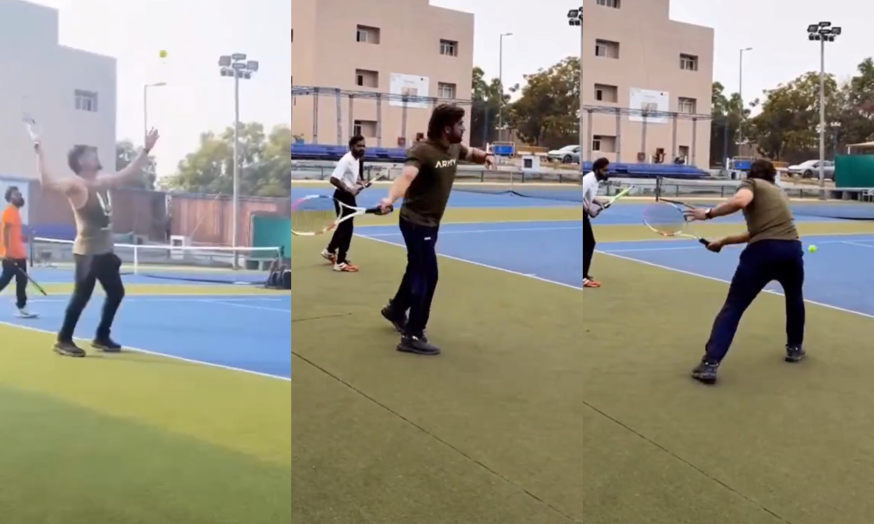 MS Dhoni playing tennis | X