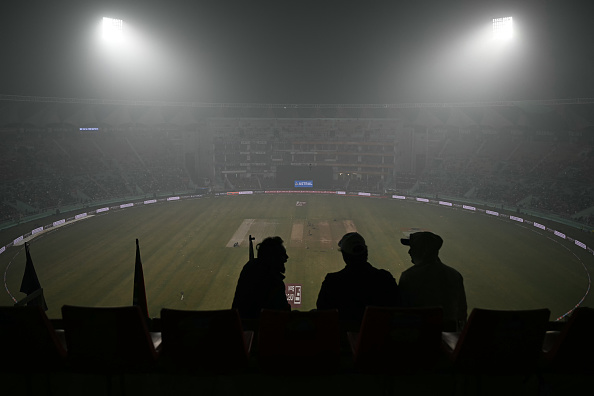 A view of a smoggy evening at the Ekana Cricket Stadium in Lucknow | Getty