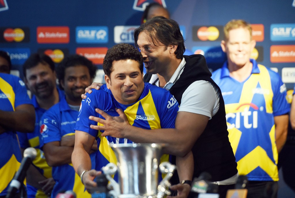 Shoaib Akhtar and Sachin Tendulkar during All-Stars promotion | Getty