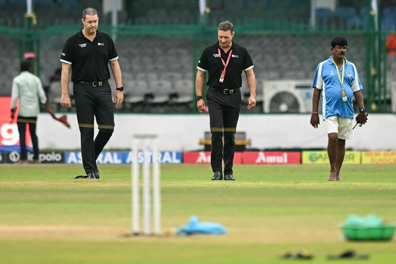 Umpires checked the outfield of Kanpur Stadium before calling the day's play off | PTI