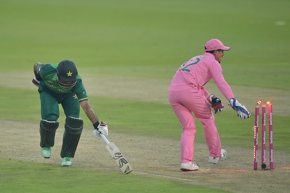 Fakhar Zaman fell short of the crease and had to walk back on 193 | Getty