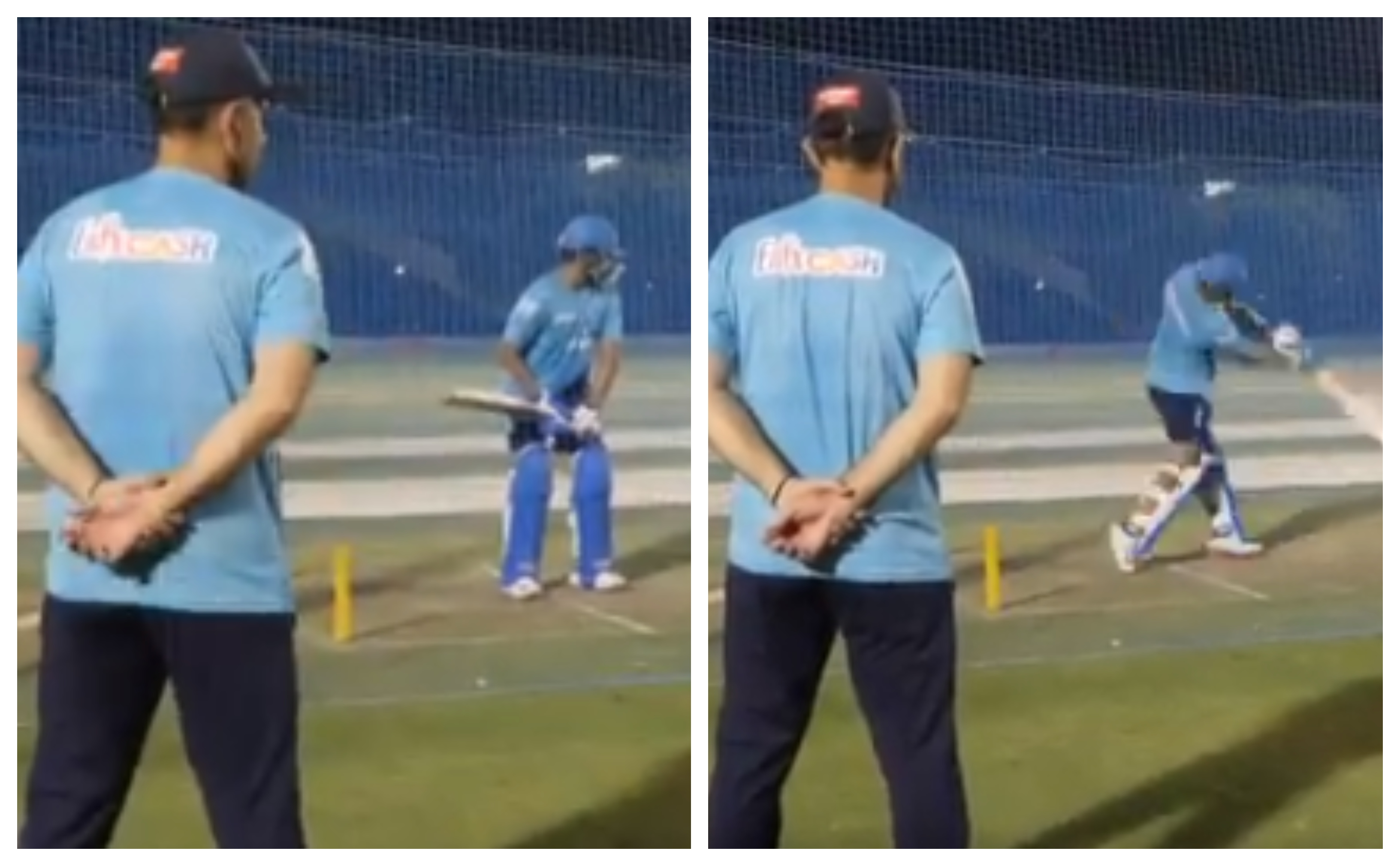 Ricky Ponting watches closely as Prithvi Shaw bats in the nets | Screengrab