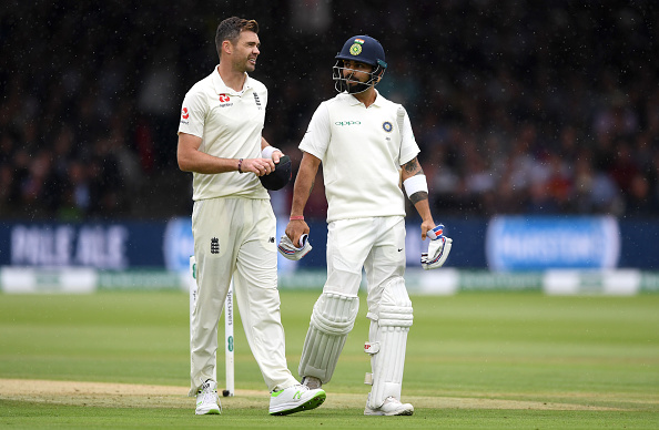 James Anderson and Virat Kohli in action during the 2018 Test series | Getty