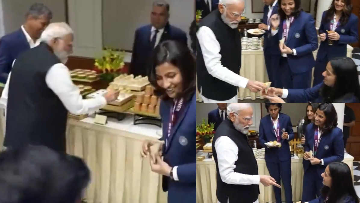 WATCH- “Pasand aya ki nahi aya?”- PM Narendra Modi asks Pratika Rawal while serving a treat to her