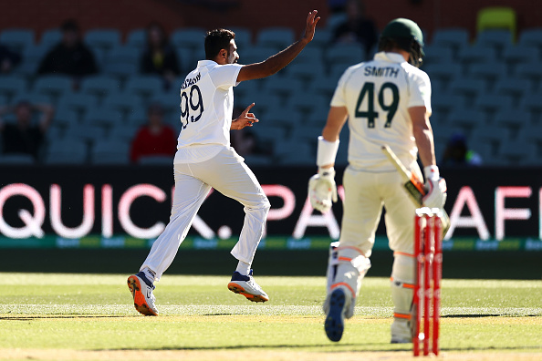 R Ashwin celebrates the wicket of Steve Smith in Adelaide | Getty