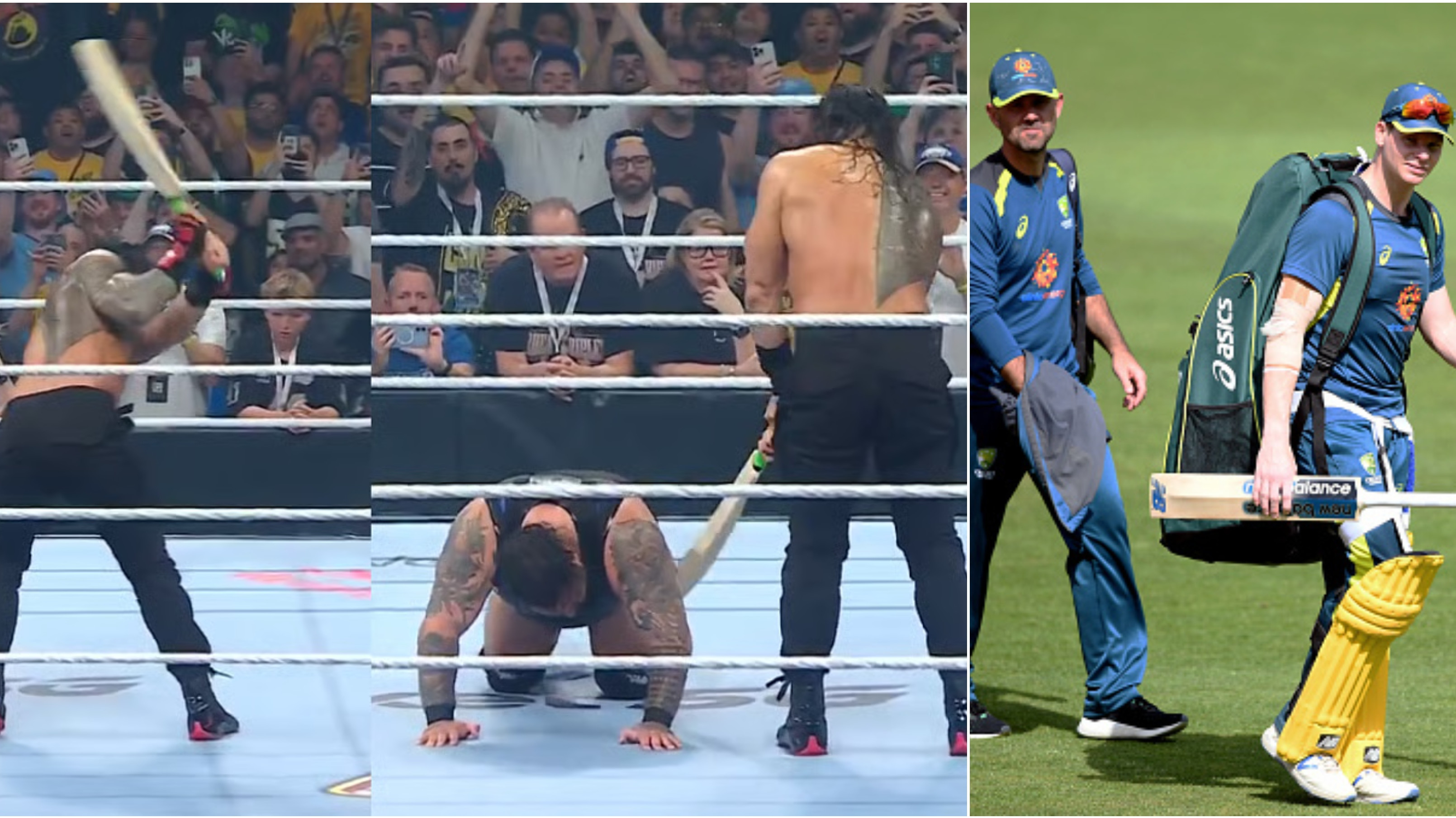 WATCH: Roman Reigns smacks Bronson Reed with cricket bat in WWE ring, commentator mentions Ponting, Smith’s name