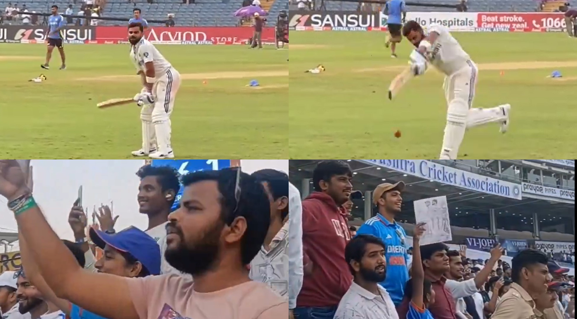 Crowd staybed back to cheer and see Virat Kohli practicing after day 1 in Pune | X