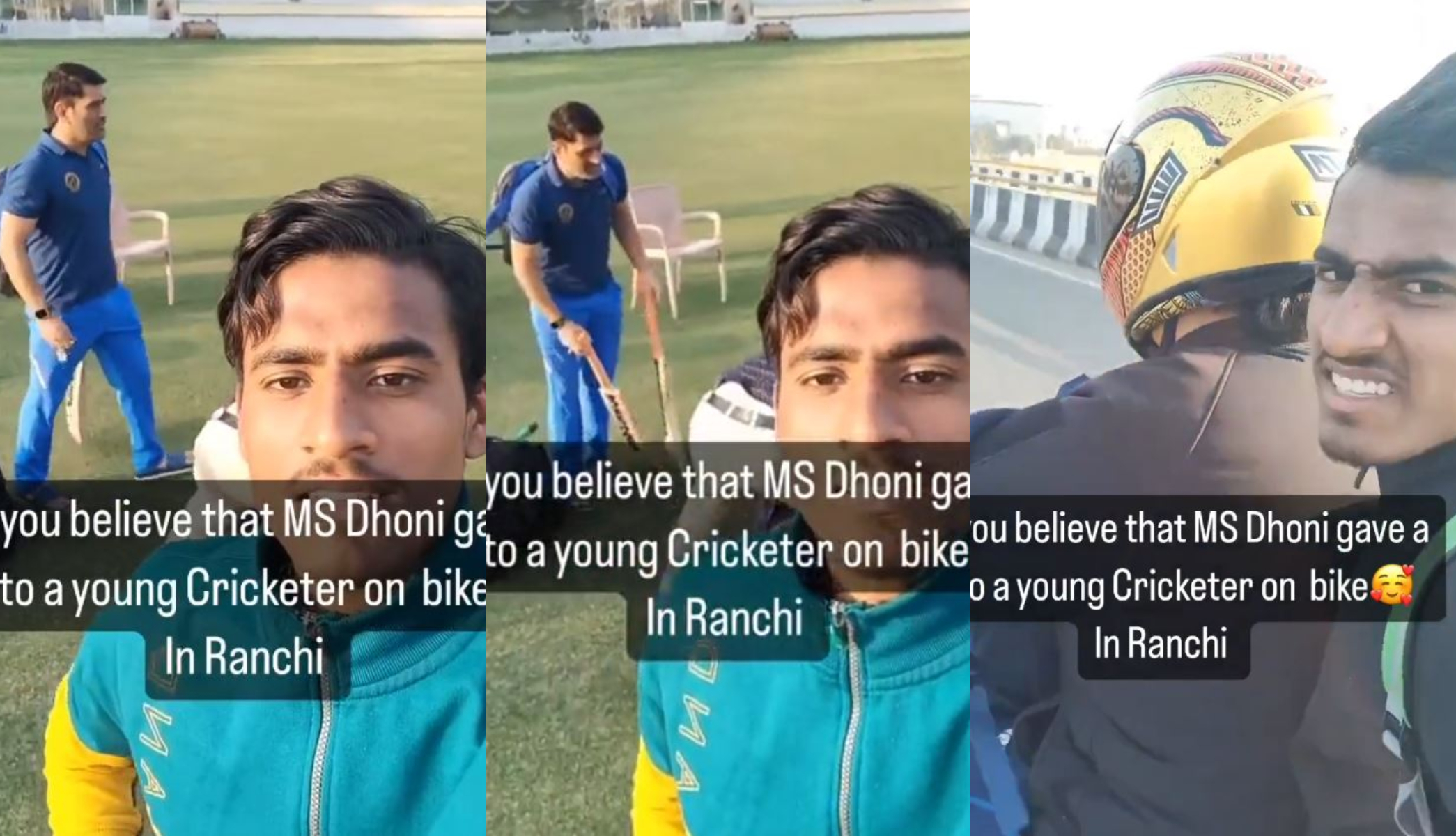 MS Dhoni can be seen picking up his bats after practice in the video | X