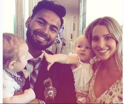 Rishabh Pant with Tim Paine's wife Bonnie and his kids