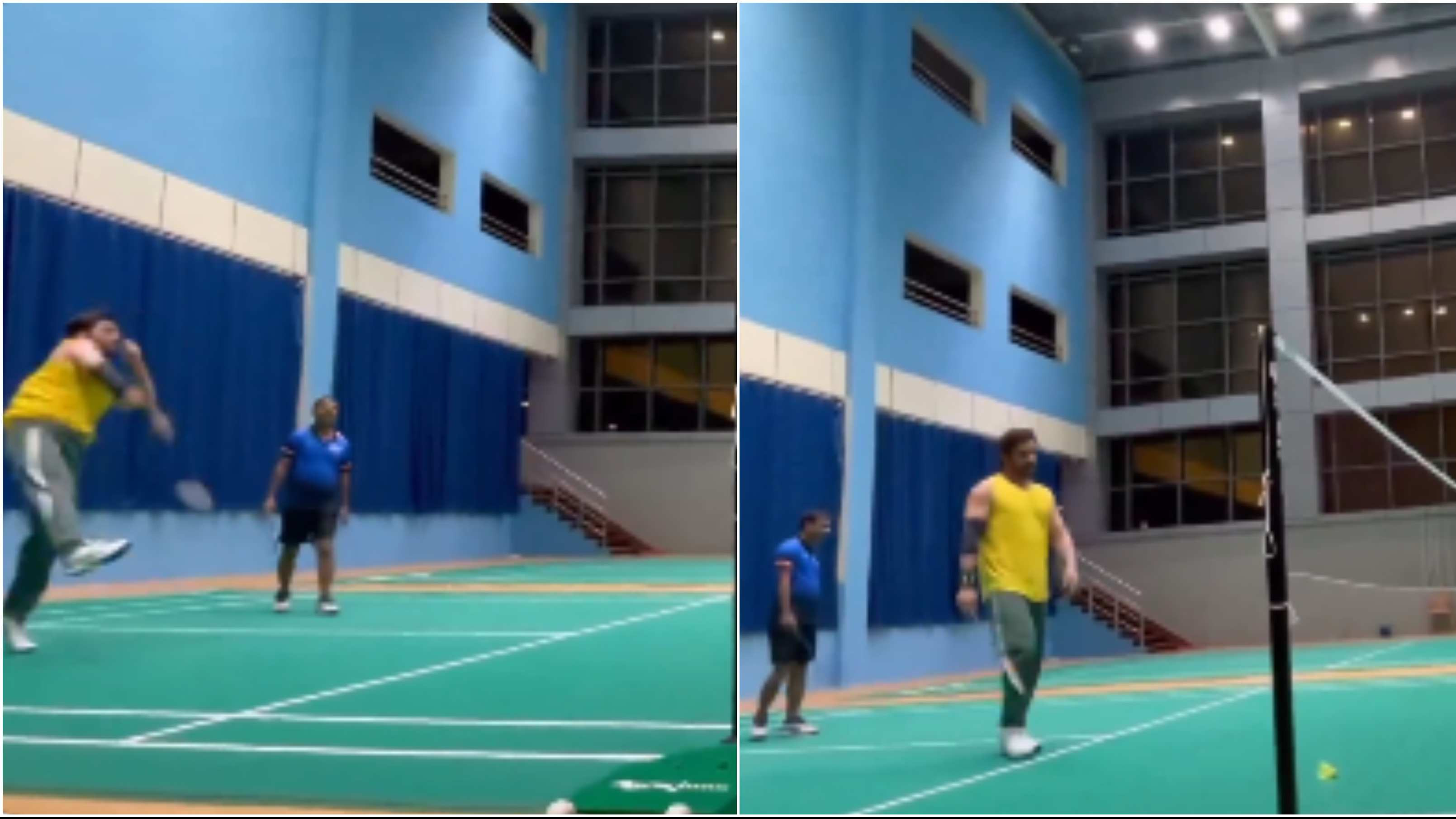 WATCH: Fans hope for another IPL season as MS Dhoni hits a jump smash at badminton court