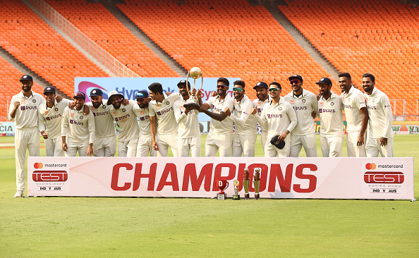 Indian team with the Border-Gavaskar Trophy 2023 | Getty