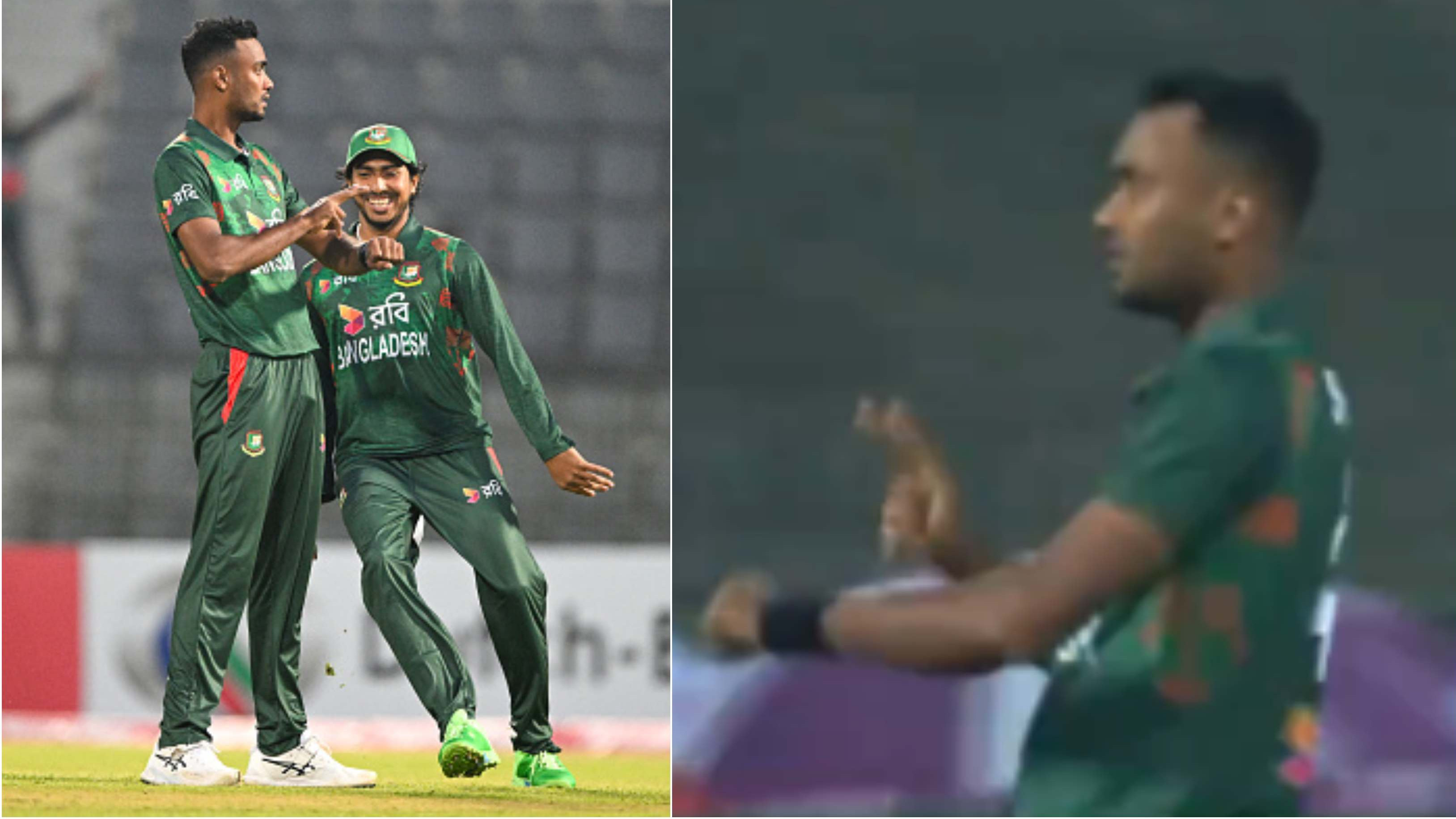 BAN v SL 2024: WATCH - Shoriful Islam taunts Sri Lanka and Angelo Mathews with 'timed-out' celebration in 1st T20I