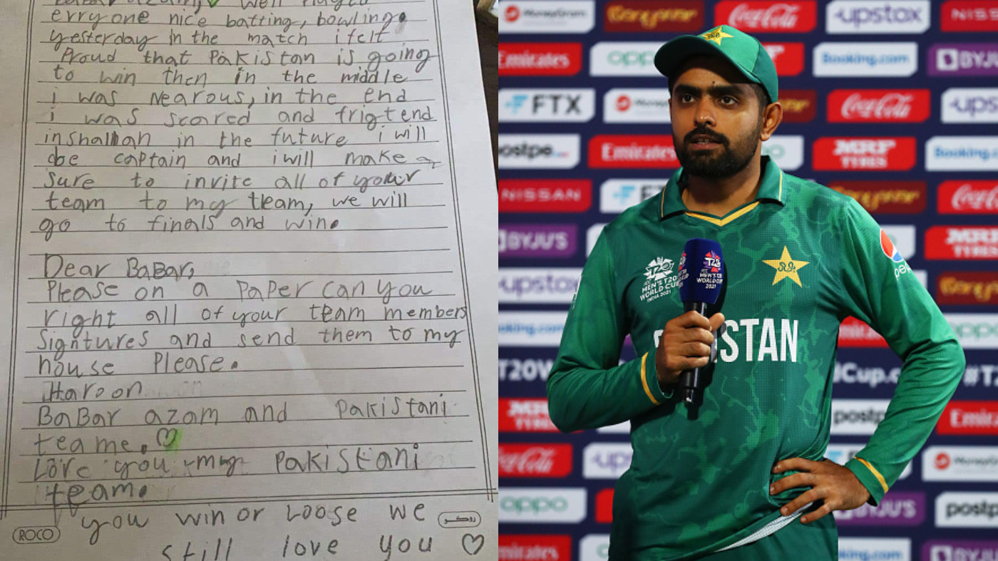 T20 World Cup 2021: Babar Azam responds to a heartfelt letter by an 8-year-old Pakistan cricket fan