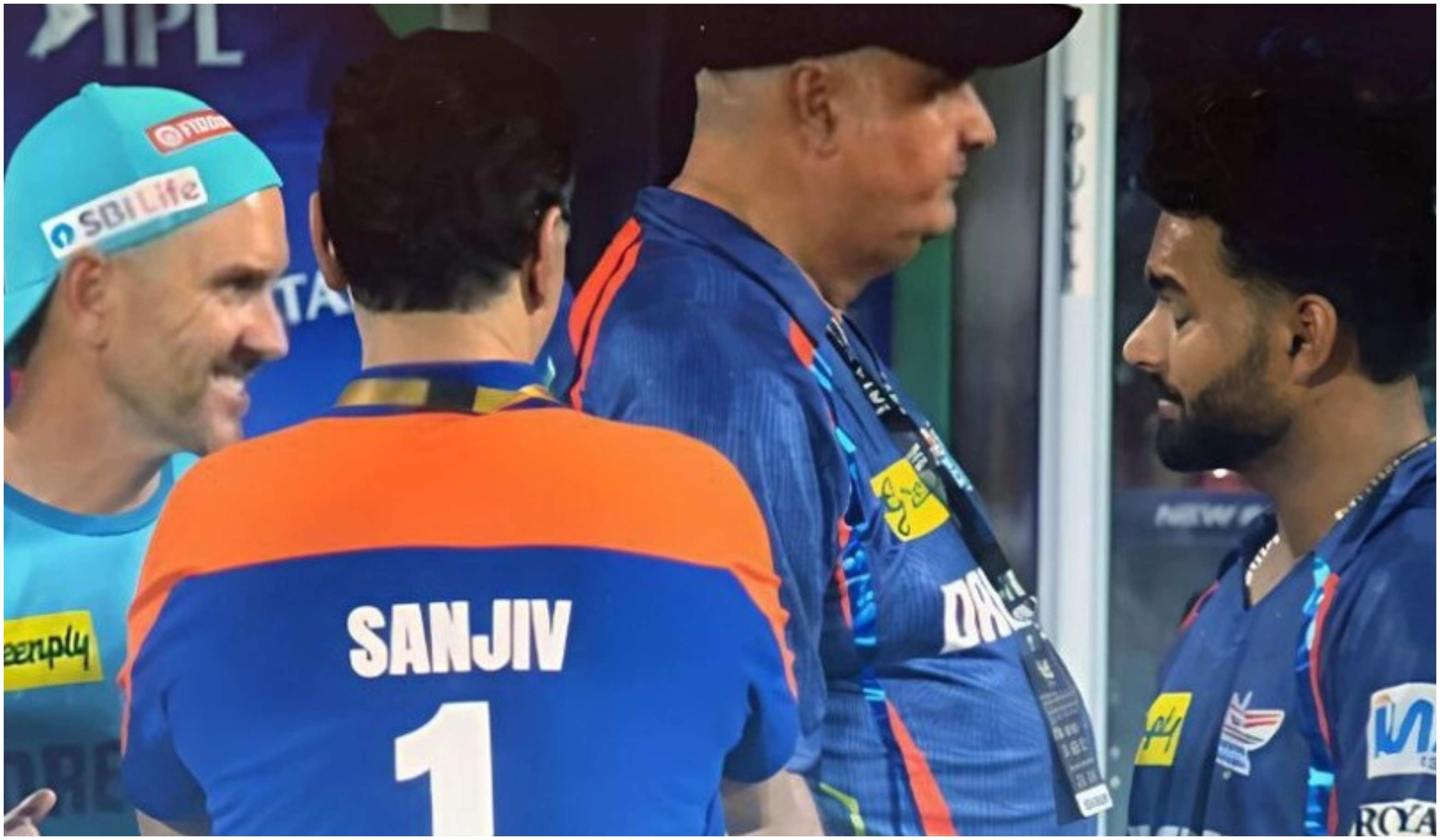 Rishabh Pant was seen having a chat with LSG owner Sanjiv Goenka | X