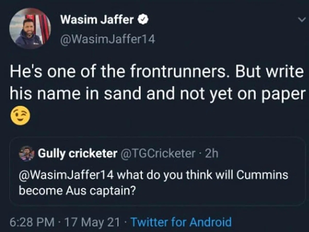 Wasim Jaffer's Tweet | Screengrab
