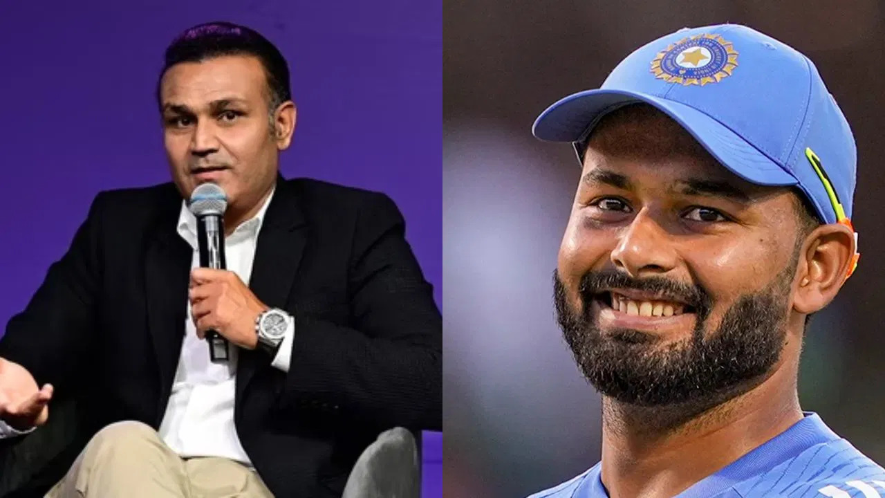 Rishabh Pant and Virender Sehwag | X