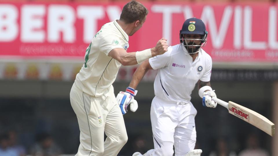 Anrich Nortje celebrates the dismissal of India captain Virat Kohli | AP