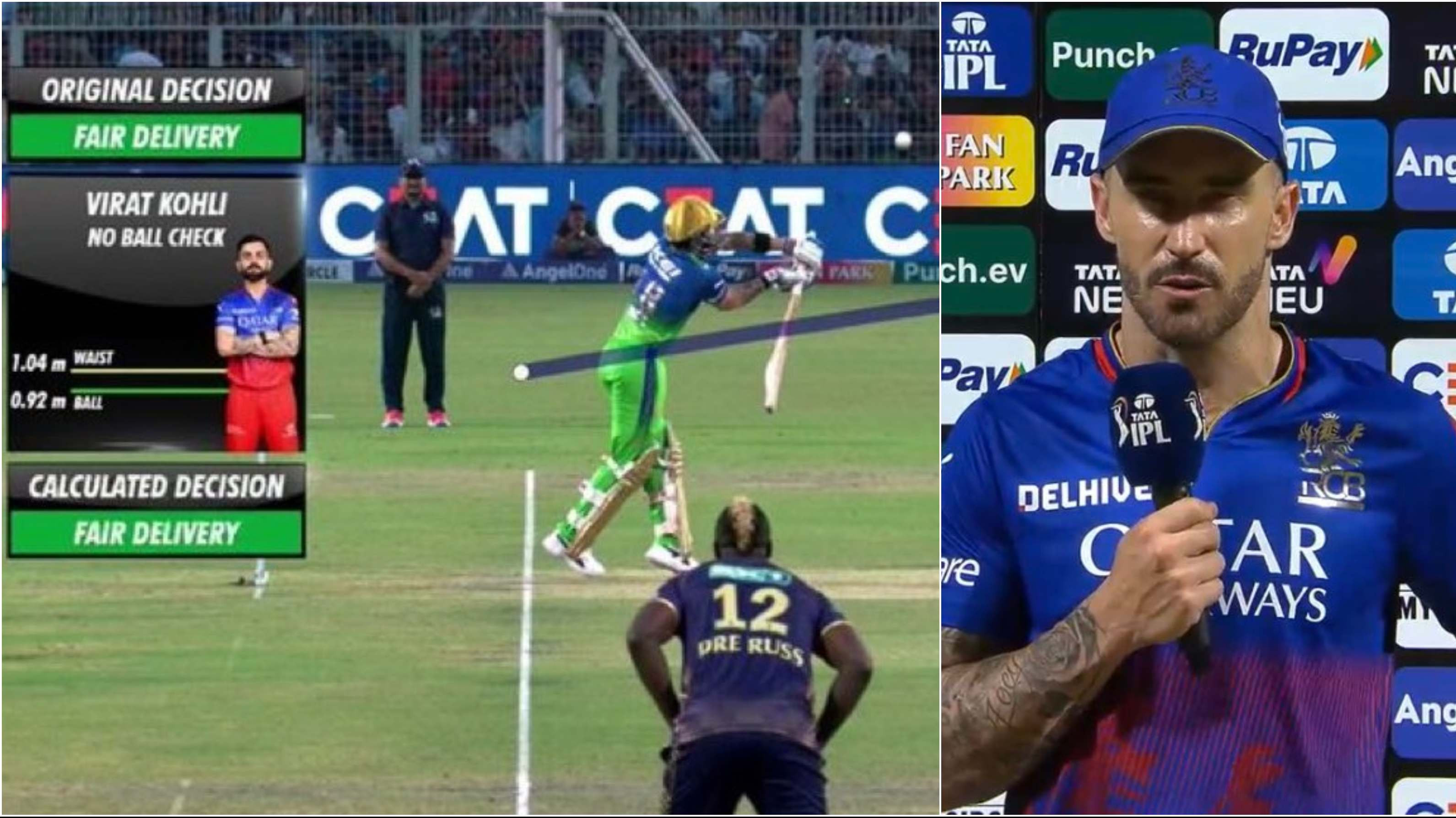 IPL 2024: “Virat and myself thought ball was higher than waist,” Du Plessis on RCB star’s contentious dismissal vs KKR