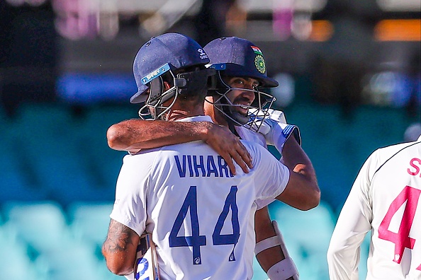 Hanuma Vihari and R Ashwin embrace each other after the draw | Getty