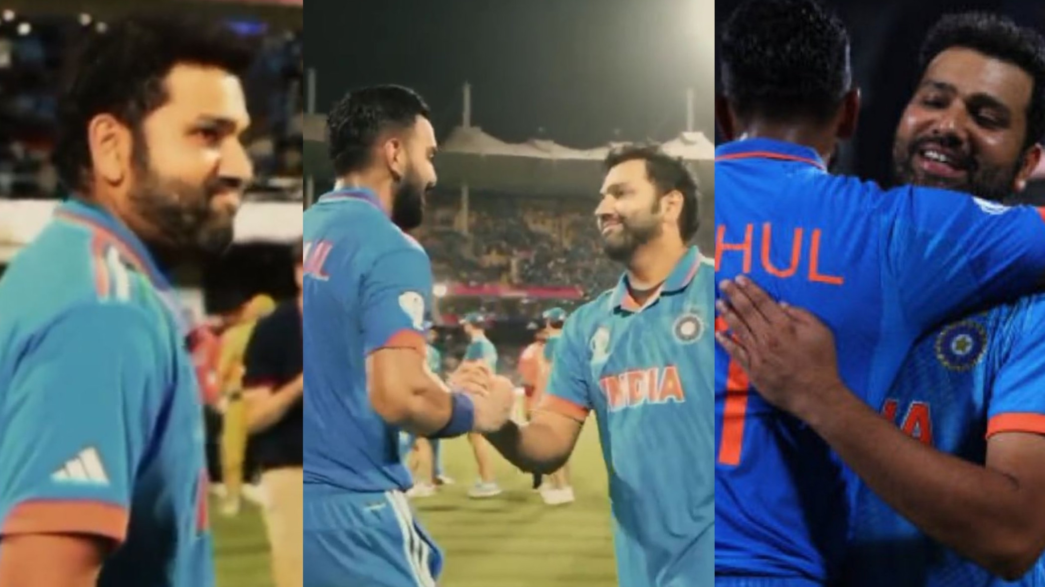 CWC 2023: WATCH- Rohit Sharma's emotional hug to KL Rahul after his match-winning six against Australia