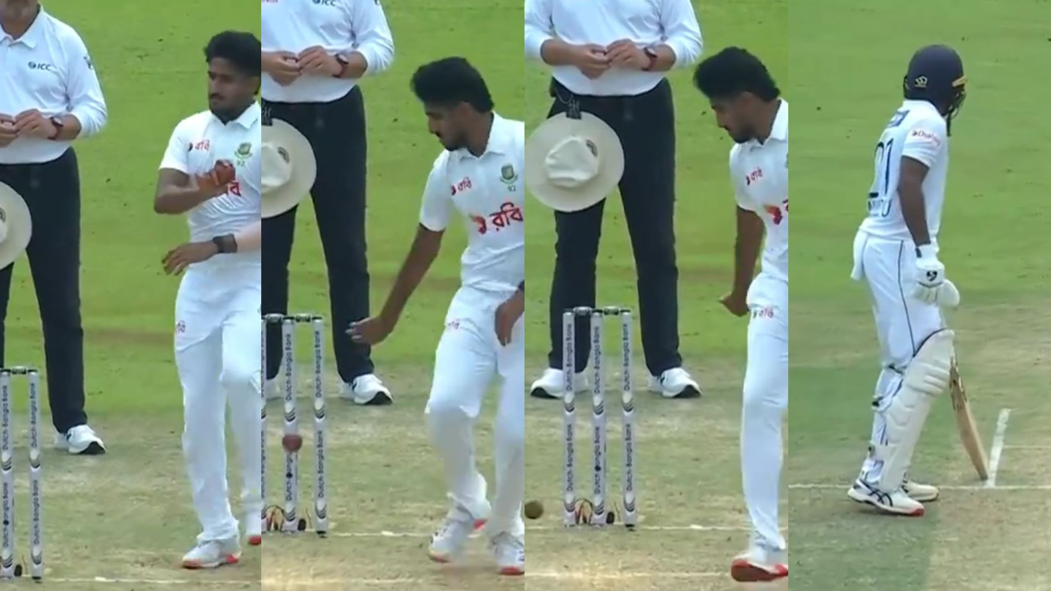 BAN v SL 2024: WATCH- Khaled Ahmed comically fails in his attempt to run out Kamindu Mendis at bowling end