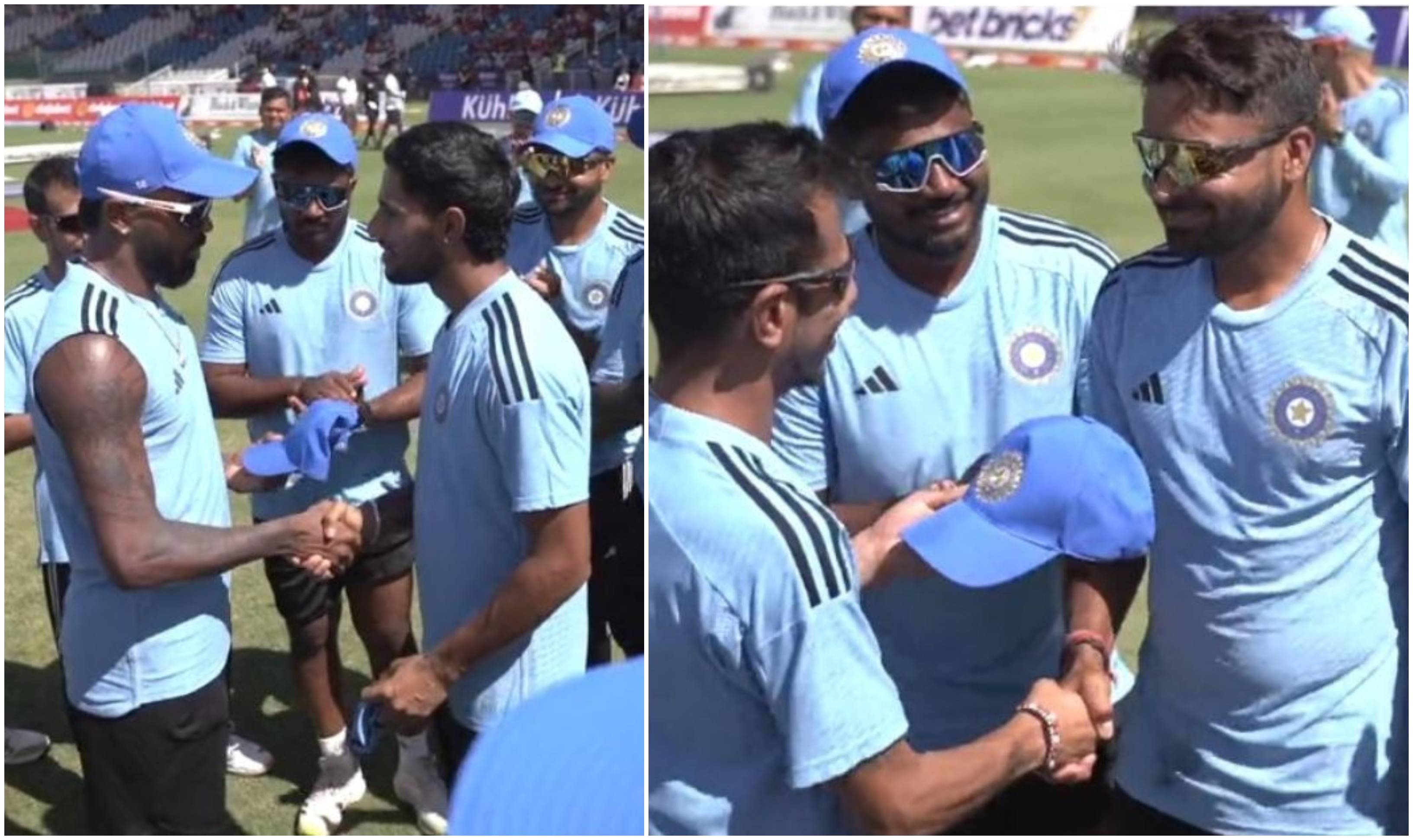 Tilak Varma and Mukesh Kumar receiving debut T20I caps | Screengrab