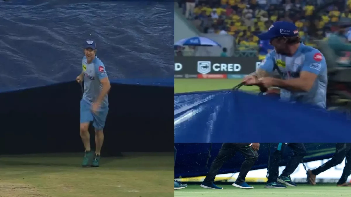 Jonty Rhodes helped the Ekana ground staff with covers | Twitter